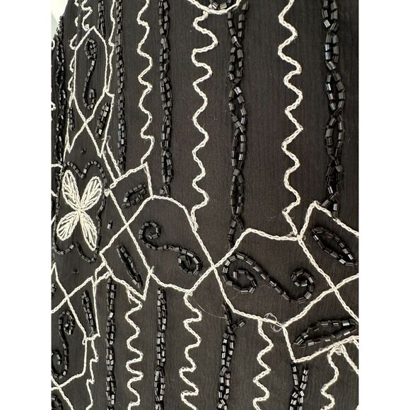 Vintage Laurence Kazar Black Beaded Art Deco Style Silk Cocktail Dress size L - Picture 12 of 12
